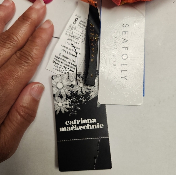 Seafolly Australia Swim Red Orange Pink Yellow Triangle Bikini Top Size 4 - Picture 4 of 9